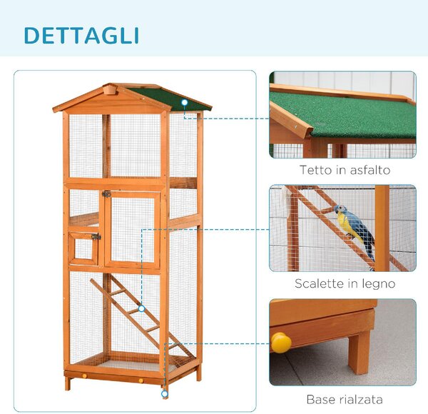 AllMyPets Gabbia per Uccelli Alta 165cm in Legno da Esterno con 2 Porte e Vassoio Estraibile Arancione - 004V00OG-D10