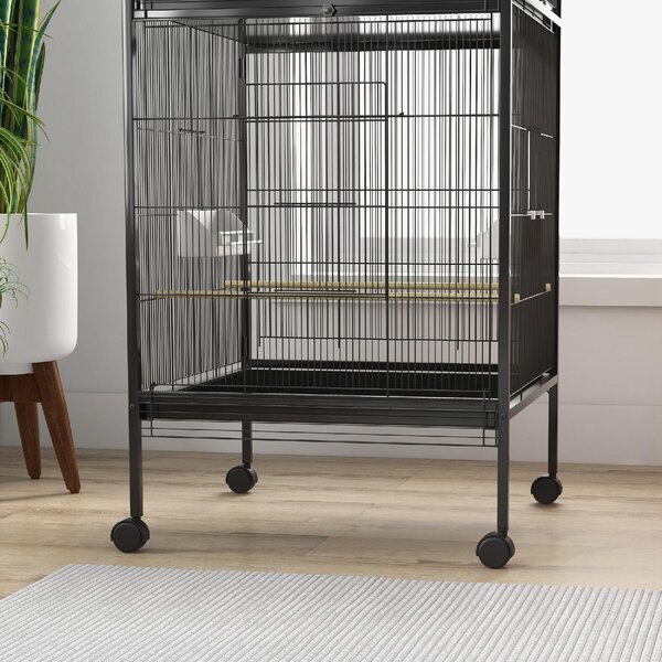 AllMyPets Gabbia per Uccelli a Rotelle con Vassoi Estraibili in Plastica e Posatoi in Metallo 71.8x71.8x170.2 cm colore Nero
