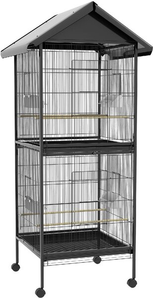 AllMyPets Gabbia per Uccelli a Rotelle con Vassoi Estraibili in Plastica e Posatoi in Metallo 71.8x71.8x170.2 cm colore Nero