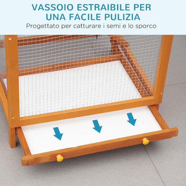 AllMyPets Gabbia per Uccelli Alta 165cm in Legno da Esterno con 2 Porte e Vassoio Estraibile Arancione - 004V00OG-D10