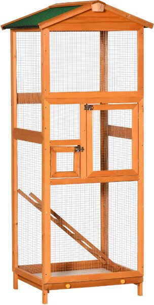 AllMyPets Gabbia per Uccelli Alta 165cm in Legno da Esterno con 2 Porte e Vassoio Estraibile Arancione - 004V00OG-D10