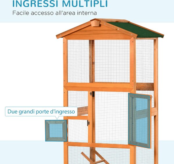 AllMyPets Gabbia per Uccelli Alta 165cm in Legno da Esterno con 2 Porte e Vassoio Estraibile Arancione - 004V00OG-D10
