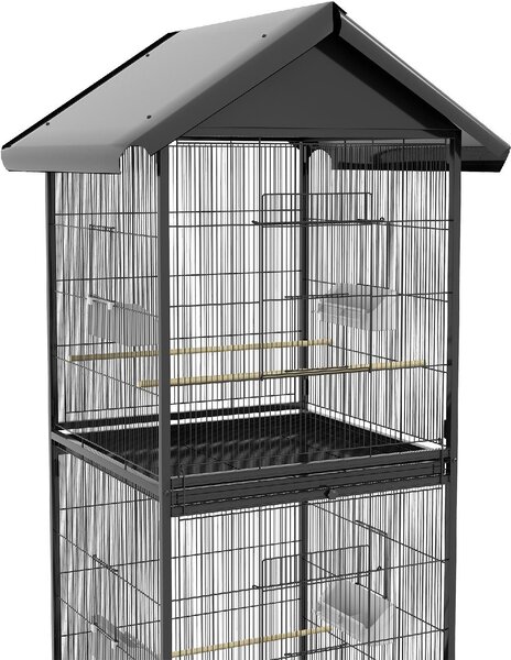 AllMyPets Gabbia per Uccelli a Rotelle con Vassoi Estraibili in Plastica e Posatoi in Metallo 71.8x71.8x170.2 cm colore Nero