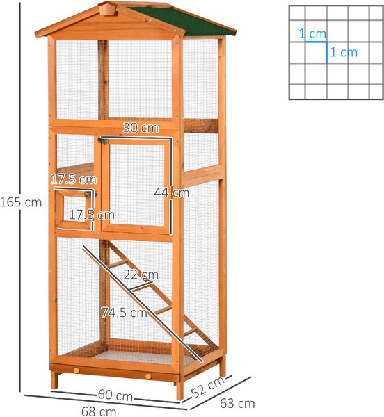AllMyPets Gabbia per Uccelli Alta 165cm in Legno da Esterno con 2 Porte e Vassoio Estraibile Arancione - 004V00OG-D10