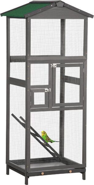 AllMyPets Gabbia per Uccelli Alta 165cm in Legno da Esterno con 2 Porte e Vassoio Estraibile colore Grigio Chiaro - U5060LG