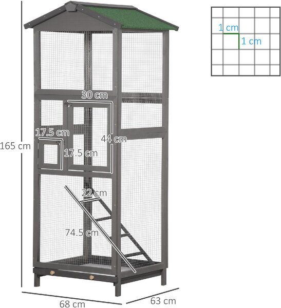 AllMyPets Gabbia per Uccelli Alta 165cm in Legno da Esterno con 2 Porte e Vassoio Estraibile colore Grigio Chiaro - U5060LG