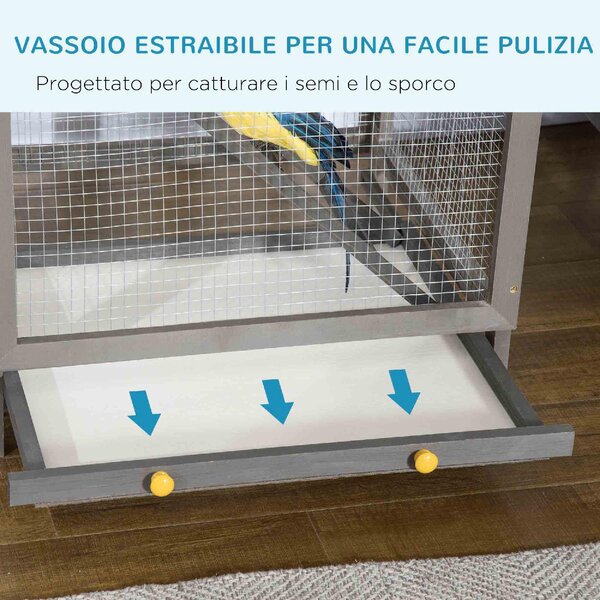 AllMyPets Gabbia per Uccelli Alta 165cm in Legno da Esterno con 2 Porte e Vassoio Estraibile colore Grigio Chiaro - U5060LG