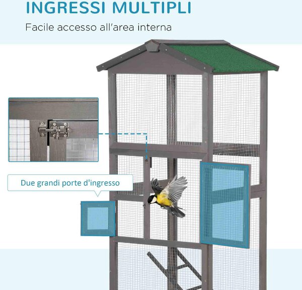 AllMyPets Gabbia per Uccelli Alta 165cm in Legno da Esterno con 2 Porte e Vassoio Estraibile colore Grigio Chiaro - U5060LG