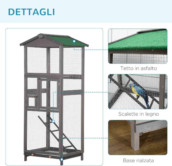 AllMyPets Gabbia per Uccelli Alta 165cm in Legno da Esterno con 2 Porte e Vassoio Estraibile colore Grigio Chiaro - U5060LG