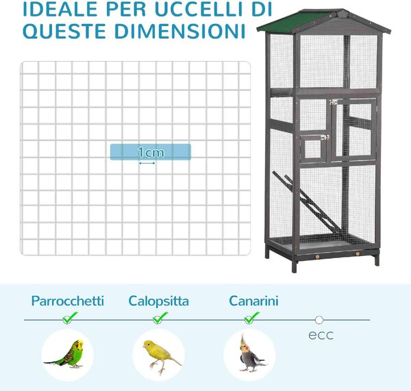 AllMyPets Gabbia per Uccelli Alta 165cm in Legno da Esterno con 2 Porte e Vassoio Estraibile colore Grigio Chiaro - U5060LG