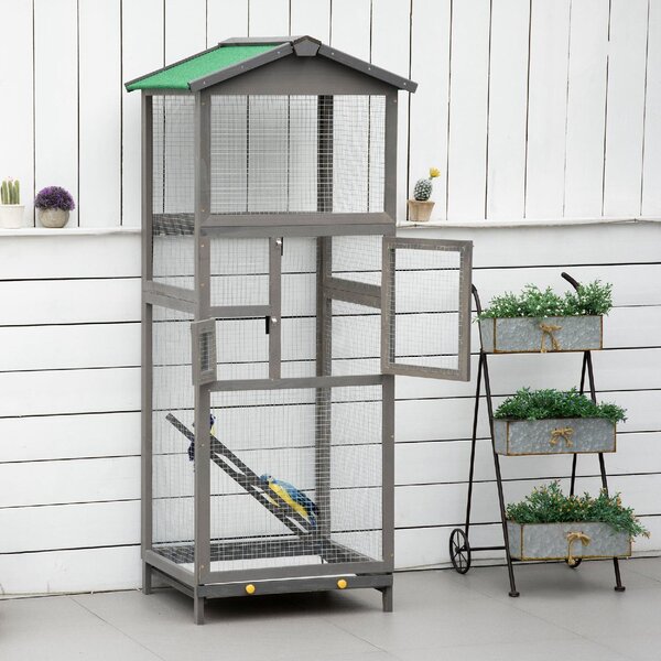 AllMyPets Gabbia per Uccelli Alta 165cm in Legno da Esterno con 2 Porte e Vassoio Estraibile colore Grigio Chiaro - U5060LG