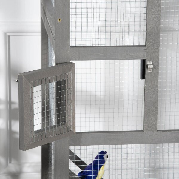 AllMyPets Gabbia per Uccelli Alta 165cm in Legno da Esterno con 2 Porte e Vassoio Estraibile colore Grigio Chiaro - U5060LG
