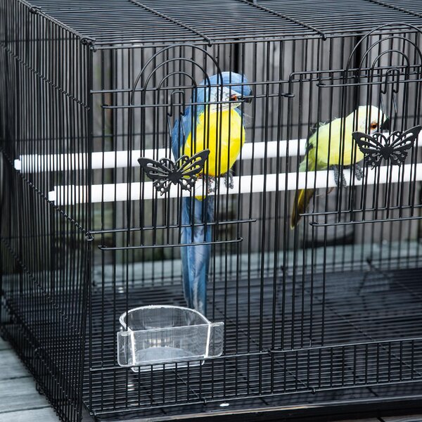AllMyPets Gabbia per Uccelli con 2 Posatoi e 3 Ingressi in Filo Metallico e Plastica 60x41x41 cm colore Nero - R3825BK