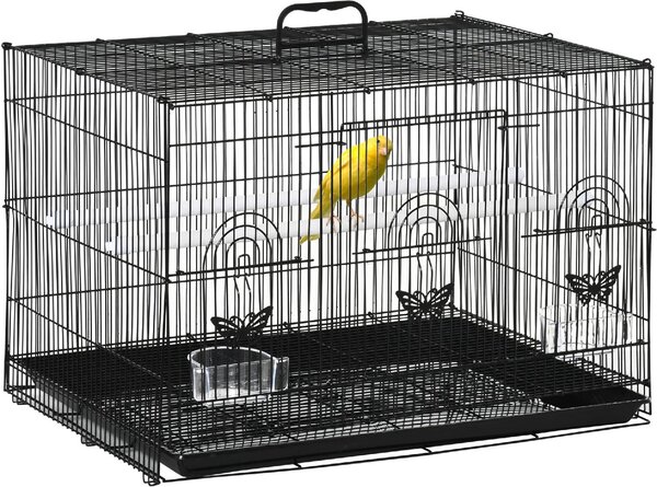 AllMyPets Gabbia per Uccelli con 2 Posatoi e 3 Ingressi in Filo Metallico e Plastica 60x41x41 cm colore Nero - R3825BK
