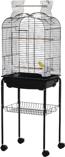 AllMyPets Gabbia per Uccelli con 3 Posatoi, 2 Ciotole e 2 Porte Laterali in Acciaio, PP e Legno 46x36x130 cm colore Nero - A89077AO10