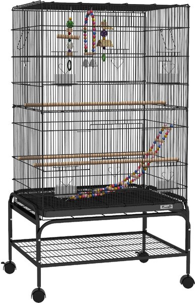 AllMyPets Gabbia per Uccelli con Area Gioco, Ruote, Vassoio Estraibile e Mensola 64x45x110 cm colore Nero