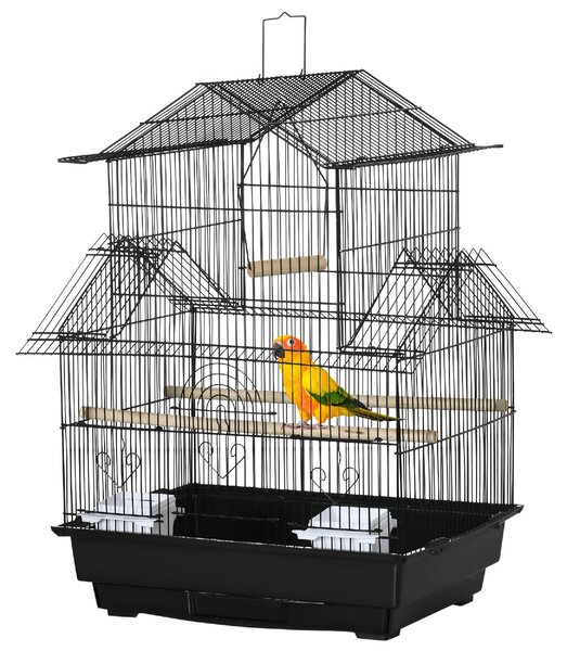 AllMyPets Gabbia per Uccelli con Maniglia di Trasporto e Vassoio Estraibile in Metallo e Plastica 50.5x41x63 cm colore Nero - 1BKAM269