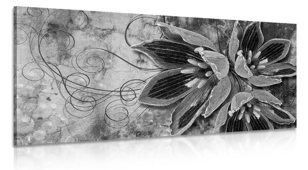 Quadro su tela – Fiori con perle in bianco e nero