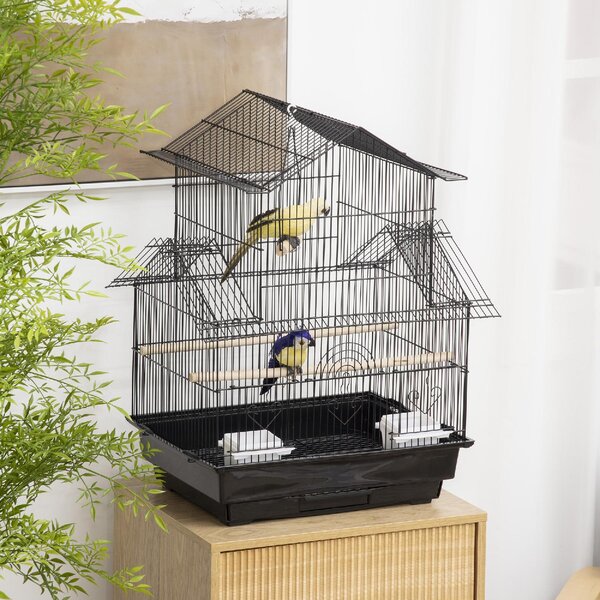 AllMyPets Gabbia per Uccelli con Maniglia di Trasporto e Vassoio Estraibile in Metallo e Plastica 50.5x41x63 cm colore Nero - 1BKAM269