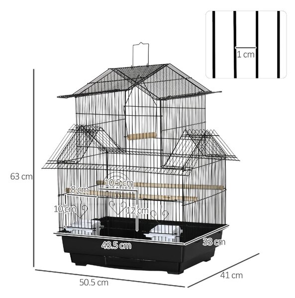 AllMyPets Gabbia per Uccelli con Maniglia di Trasporto e Vassoio Estraibile in Metallo e Plastica 50.5x41x63 cm colore Nero - 1BKAM269