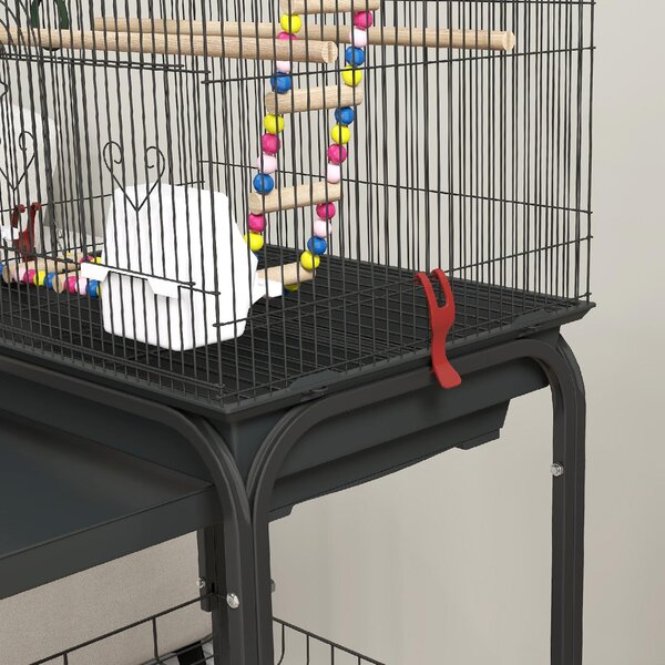 AllMyPets Gabbia per Uccelli con Piedistallo Ruote Girevoli Ripiano e Accessori 46x36x120 cm colore Nero - K640BK