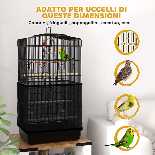AllMyPets Gabbia per Uccelli con Maniglia, Vassoio Estraibile, Posatoi in Legno, Altalena e Ciotole 46.5x35.5x92 cm colore Nero