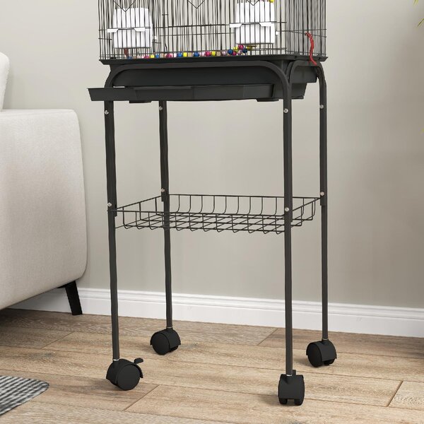AllMyPets Gabbia per Uccelli con Piedistallo Ruote Girevoli Ripiano e Accessori 46x36x120 cm colore Nero - K640BK