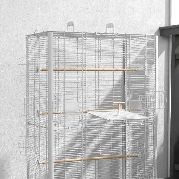 AllMyPets Gabbia per Uccelli con Vassoio Estraibile e Posatoi Voliera per Pappagalli 61x36.5x98 cm colore Bianco