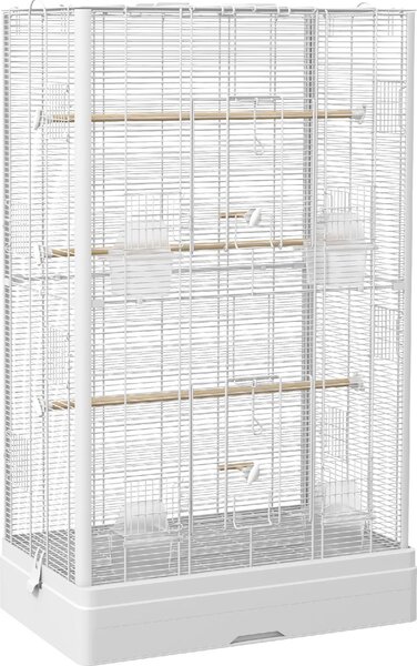 AllMyPets Gabbia per Uccelli con Vassoio Estraibile e Posatoi Voliera per Pappagalli 61x36.5x98 cm colore Bianco