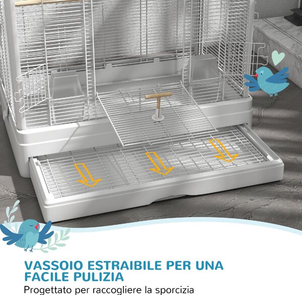 AllMyPets Gabbia per Uccelli con Vassoio Estraibile e Posatoi Voliera per Pappagalli 61x36.5x98 cm colore Bianco