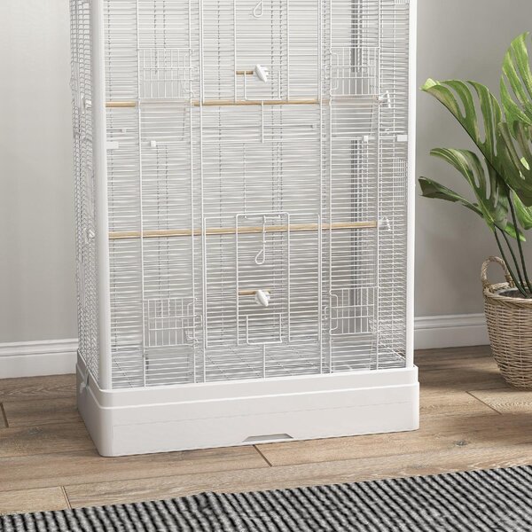 AllMyPets Gabbia per Uccelli con Vassoio Estraibile e Posatoi Voliera per Pappagalli 61x36.5x98 cm colore Bianco