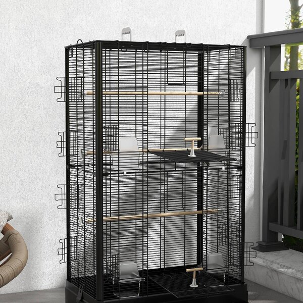 AllMyPets Gabbia per Uccelli con Vassoio Estraibile e Posatoi, Voliera per Pappagalli, 61x36.5x98 cm colore Nero - R400BK