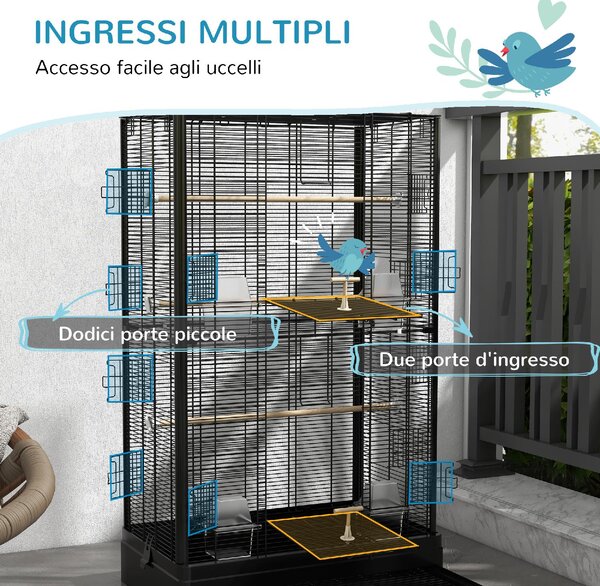 AllMyPets Gabbia per Uccelli con Vassoio Estraibile e Posatoi, Voliera per Pappagalli, 61x36.5x98 cm colore Nero - R400BK