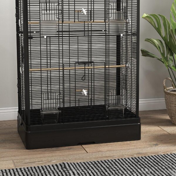 AllMyPets Gabbia per Uccelli con Vassoio Estraibile e Posatoi, Voliera per Pappagalli, 61x36.5x98 cm colore Nero - R400BK