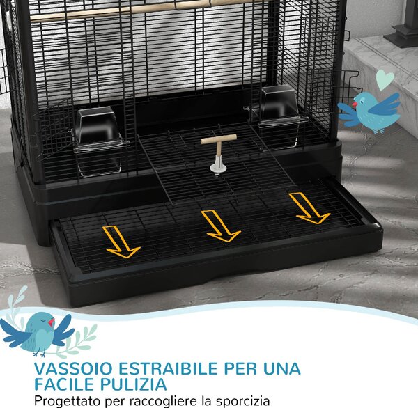 AllMyPets Gabbia per Uccelli con Vassoio Estraibile e Posatoi, Voliera per Pappagalli, 61x36.5x98 cm colore Nero - R400BK