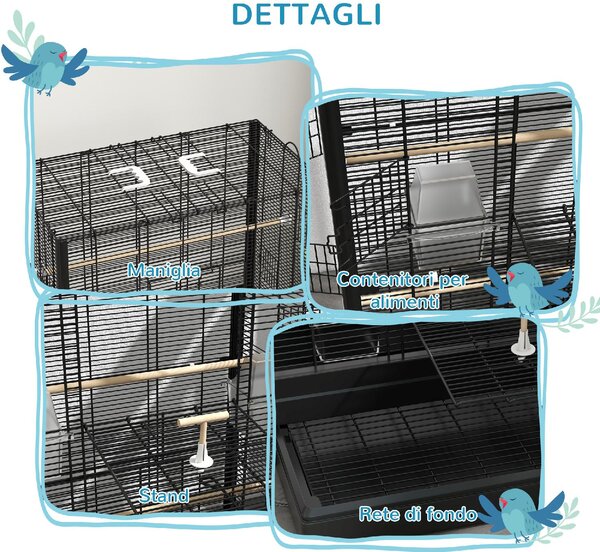 AllMyPets Gabbia per Uccelli con Vassoio Estraibile e Posatoi, Voliera per Pappagalli, 61x36.5x98 cm colore Nero - R400BK