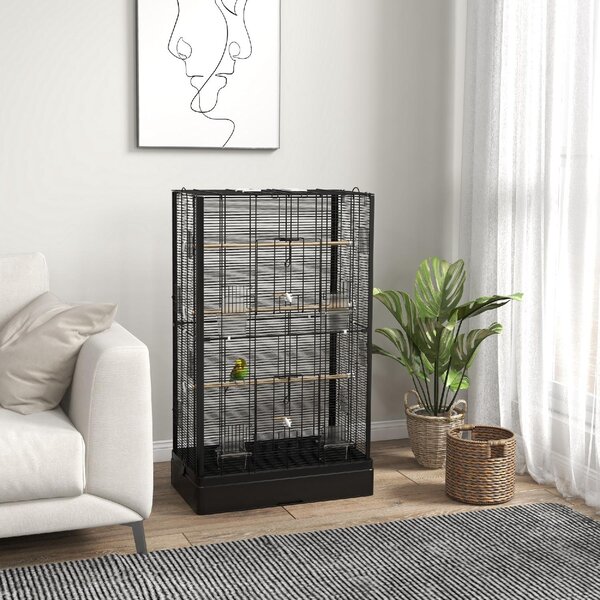 AllMyPets Gabbia per Uccelli con Vassoio Estraibile e Posatoi, Voliera per Pappagalli, 61x36.5x98 cm colore Nero - R400BK