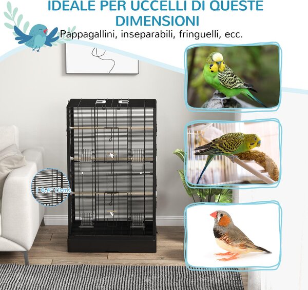 AllMyPets Gabbia per Uccelli con Vassoio Estraibile e Posatoi, Voliera per Pappagalli, 61x36.5x98 cm colore Nero - R400BK
