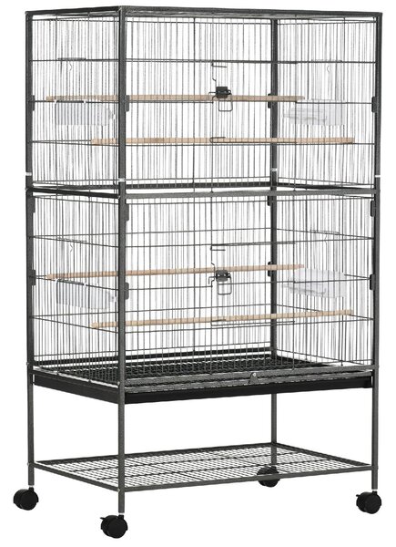 AllMyPets Gabbia per Uccelli da Interni in Legno con Vassoio 4 Ruote e Trespolo 78x52x132cm