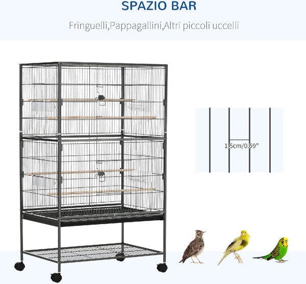 AllMyPets Gabbia per Uccelli da Interni in Legno con Vassoio 4 Ruote e Trespolo 78x52x132cm