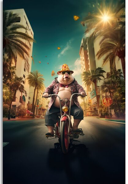 Quadro su tela – Maiale su scooter nelle strade di Las Vegas