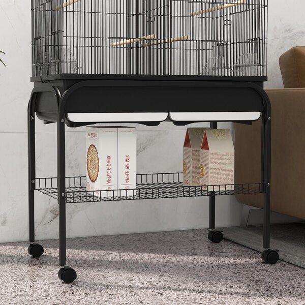 AllMyPets Gabbia per Uccelli da Interno con Vassoio, Ripiano e Ruote con Freno 85x49x119 cm colore Nero