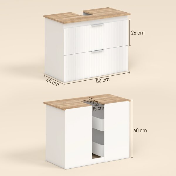 HOMCOM Mobile sottolavabo da bagno con 2 grandi cassetti, 80 cm, Bianco | Aosom Italy