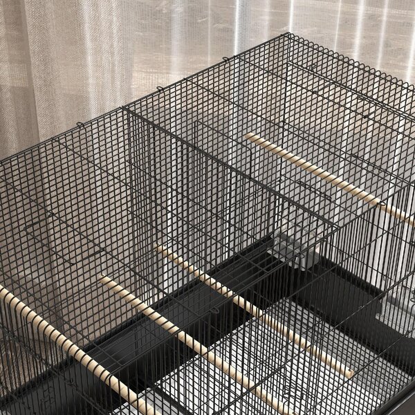 AllMyPets Gabbia per Uccelli da Interno con Vassoio, Ripiano e Ruote con Freno 85x49x119 cm colore Nero