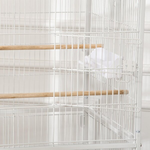 AllMyPets Gabbia per Uccelli da Interno con Vassoio Estraibile, 4 Ruote e Trespolo 78x52x132 cm colore Bianco