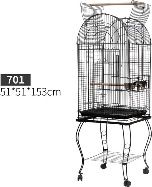 AllMyPets Gabbia per Uccelli e Canarini Voliera con Ruote in Metallo Nero 51x51x153cm - 024V01-D10