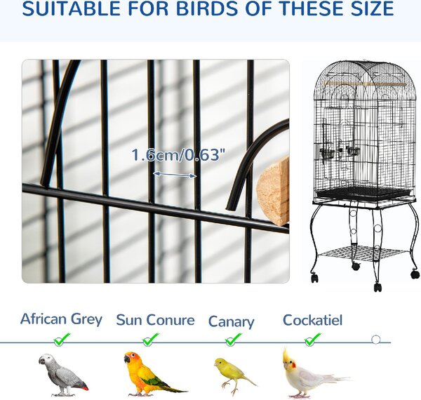 AllMyPets Gabbia per Uccelli e Canarini Voliera con Ruote in Metallo Nero 51x51x153cm - 024V01-D10