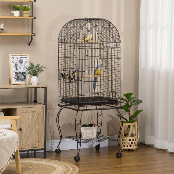 AllMyPets Gabbia per Uccelli e Canarini Voliera con Ruote in Metallo Nero 51x51x153cm - 024V01-D10