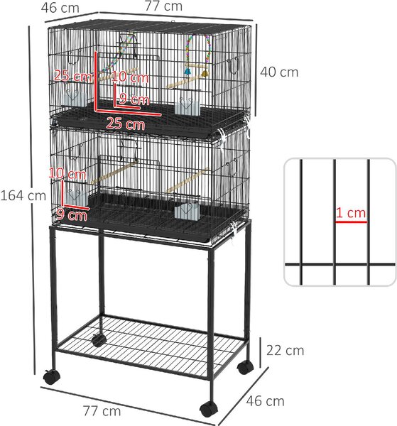 AllMyPets Gabbia per Uccelli in Acciaio e PP, Design Impilato con Posatoi, Altalene e Scalette, 77x46x164 cm colore Nero - AMP-D101086N
