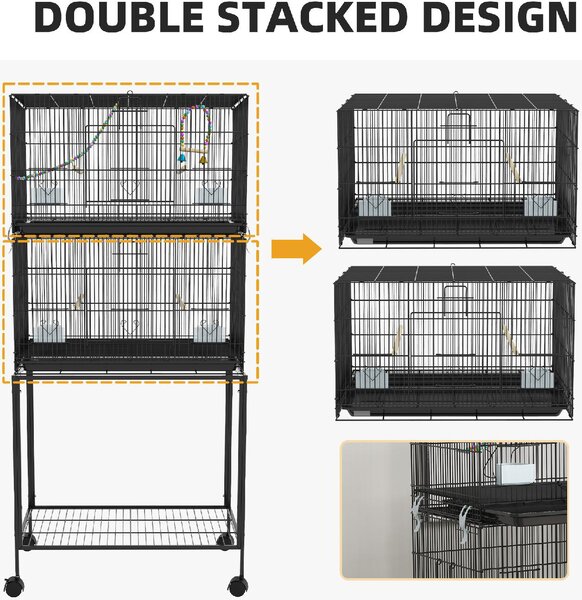 AllMyPets Gabbia per Uccelli in Acciaio e PP, Design Impilato con Posatoi, Altalene e Scalette, 77x46x164 cm colore Nero - AMP-D101086N